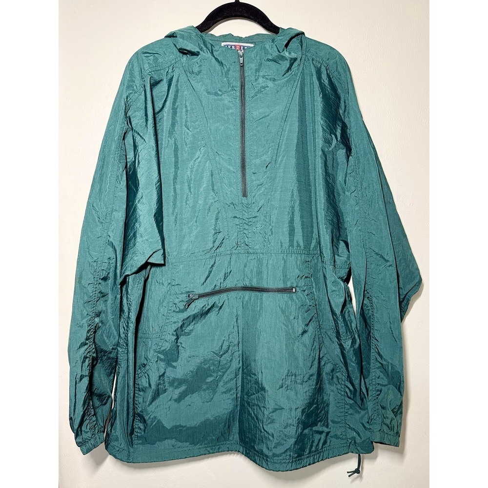 Vintage Jerzees 1/4 Zip Windbreaker Pullover Jacket Size 2XL Nylon Green Y2K